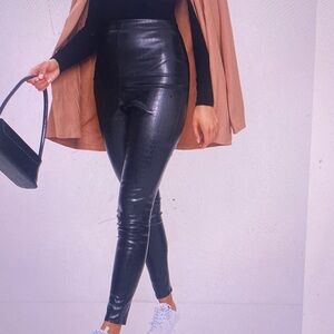 Black High-Waisted Faux Leather Skinny Pants